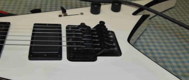 A Floyd Rose Tremolo fitted to a Jackson Guitar