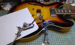 Epiphone Casino with pickup wiring removed in order to replace the pickups with Radioshoppickups