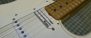 Close up photograph of Lace Sensor Pickup fitted to a Fender Stratocaster