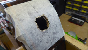 Initial rough cut hole for jack socket and battery box
